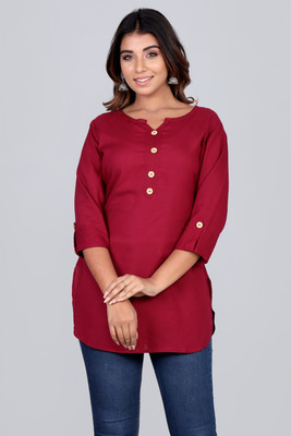 STYLE GANGA Casual Solid Women Maroon Top