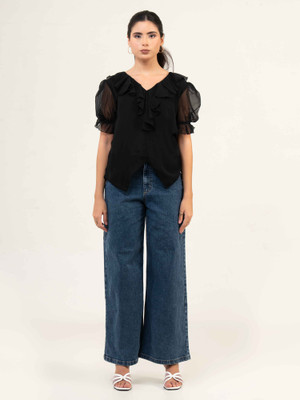 Urban Sundari Casual Solid Women Black Top