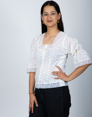 stylishkurti Casual Embroidered Women White Top