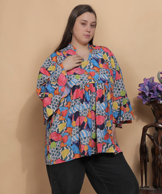 Curvesbykaraa Casual Printed, Geometric Print Women Multicolor Top