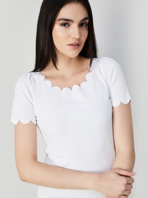 CODE Casual Self Design Women White Top