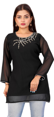 ATCreation Formal Embroidered, Solid Women Maroon Top