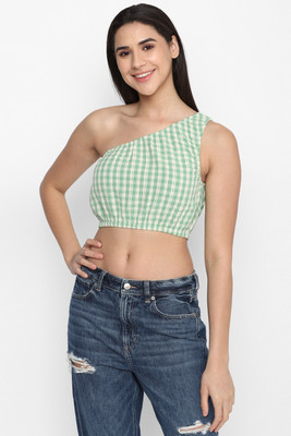 American Eagle Casual Checkered Women Green Top