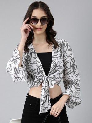 Showoff Casual Printed Women White, Grey Top