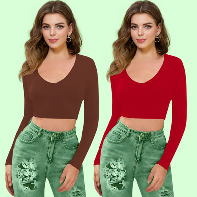 NAVYANKAA Casual Solid Women Red Top