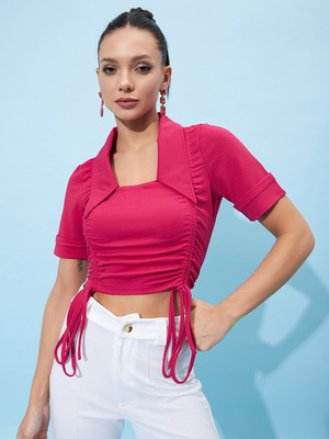 ATHENA Casual Solid Women Pink Top