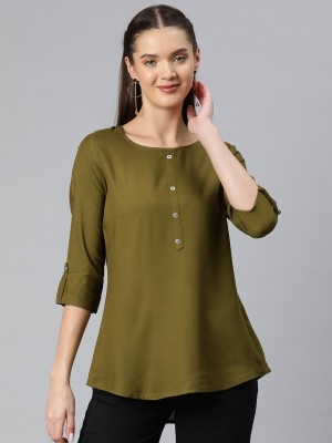 Readiprint Fashions Casual Solid Women Dark Green Top