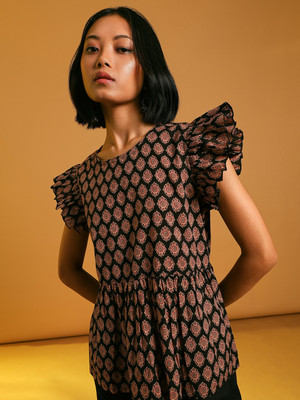 V-MART Casual Printed Women Black, Brown Top
