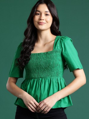 Dressberry Casual Solid Women Green Top