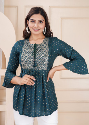 Govindam Casual Printed Women Dark Blue Top