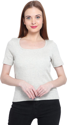 GENEALO Casual Solid Women Grey Top