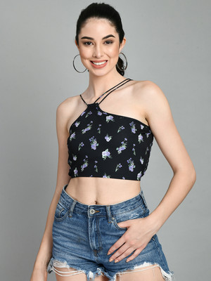 ADRIANA Party Floral Print Women Black Top