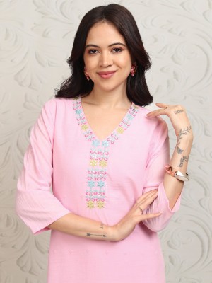 Vishudh Casual Embroidered Women Pink Top