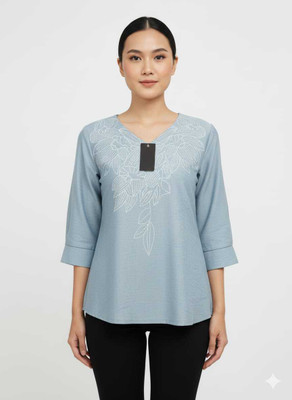 Nimki top Casual Embroidered, Floral Print Women Light Blue Top