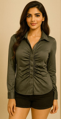 Lazyloom Formal Solid Women Grey Top