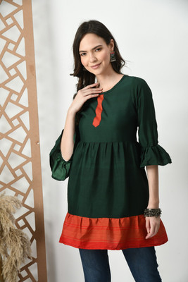 Fashionfricks Casual Geometric Print Women Green Top