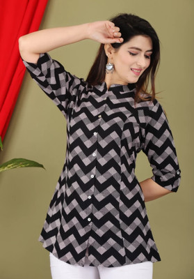 Gaur Collections Casual Printed Women Black Top