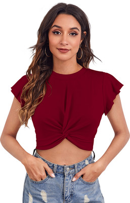 Dhruvil Impex Casual Solid Women Maroon Top