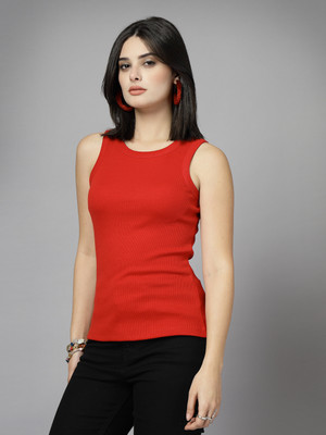 KASSUALLY Party Solid Women Red Top