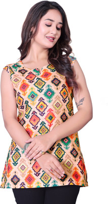 Wearwa Formal Printed Women Beige Top