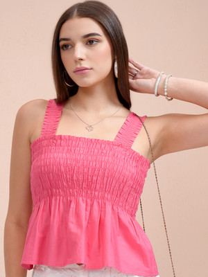 Tokyo Talkies Casual Solid Women Pink Top