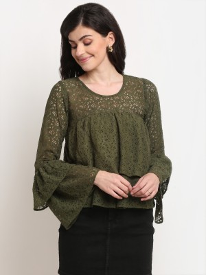 La Zoire Casual Solid Women Light Green Top