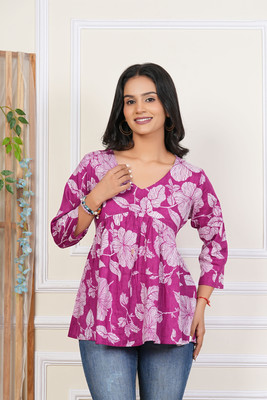 PRIYAGANI GARMENTS Casual Floral Print, Printed Women Purple Top