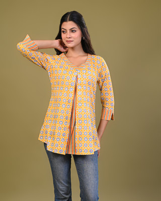 Kriftee Casual Floral Print Women Yellow Top