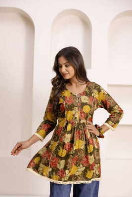 Tanush fashion Party Floral Print Women Green Top