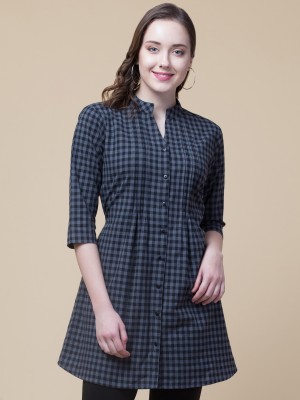 INUKA Casual Checkered Women Black, Grey Top