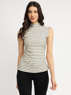 Fable Street Casual Striped Women White Top