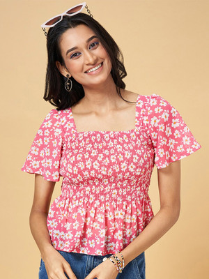 Sahajanand etp Casual Floral Print Women Pink Top