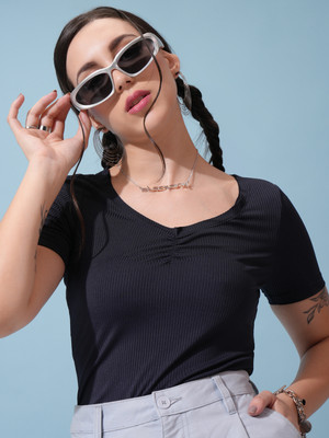 Tokyo Talkies Casual Solid Women Black Top