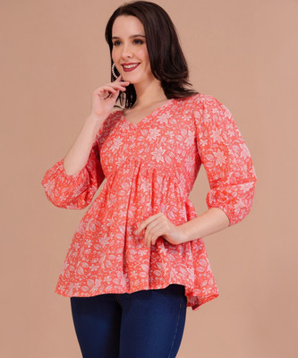 Maheshvi Casual Floral Print Women Pink Top