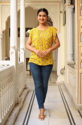 Yash Gallery Casual Floral Print Women Yellow Top