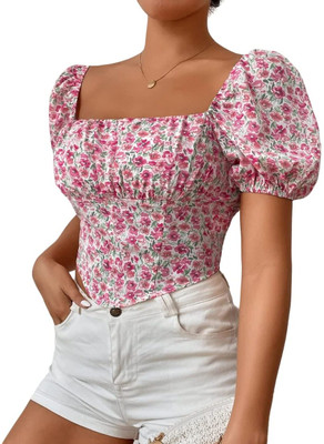 Projas Casual Floral Print Women Pink Top