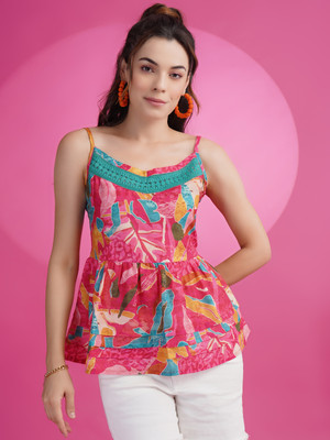 Sangria Casual Floral Print Women Pink Top