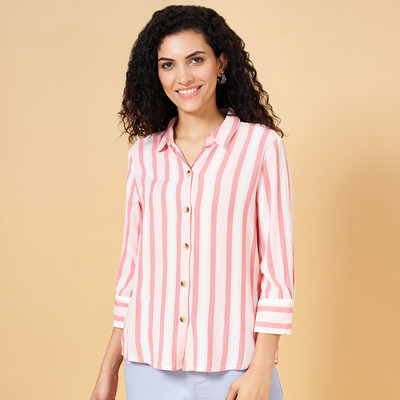 Honey By Pantaloons Casual Striped Women Pink Top