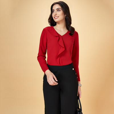 Annabelle by Pantaloons Formal Solid Women Red Top