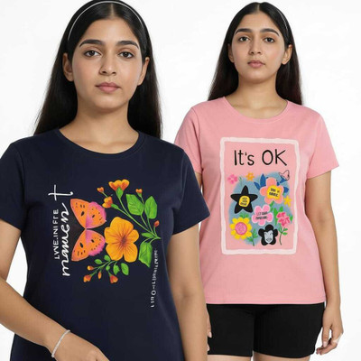 Veeru store Casual Printed Women Black, Pink Top