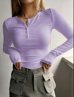 PERFETTE WOLLO Casual Solid Women Purple Top