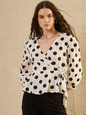 Sanskrutihomes Casual Polka Print Women White Top