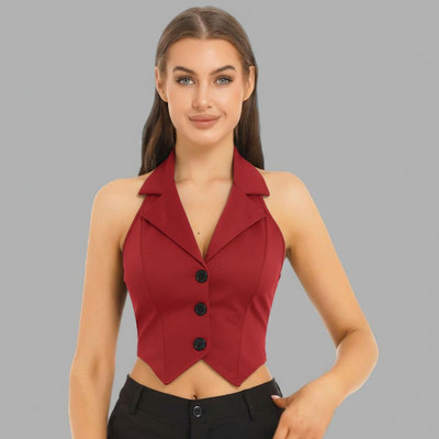 LAHAZATAPPARELS Party Solid Women Red Top