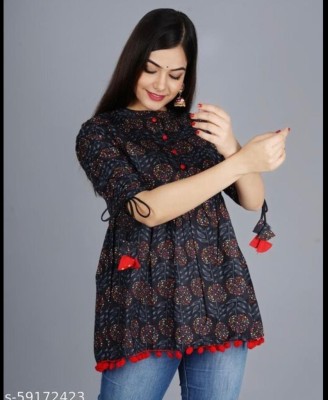 RUDRAKSH CREATION Casual Printed Women Black Top