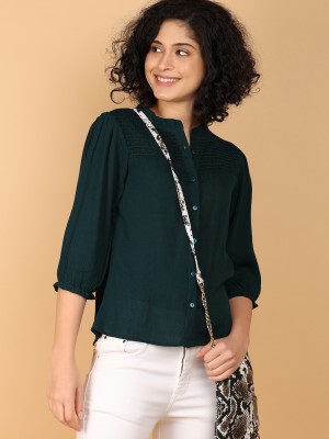 V-MART Casual Solid Women Green Top