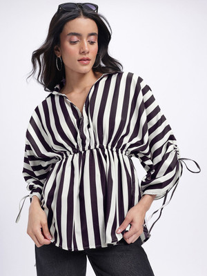 Glitchez Casual Striped Women White Top