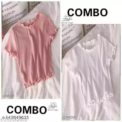 GLADLY Casual Self Design Women Pink, White Top