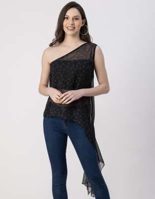 moomaya Casual Animal Print Women Black Top
