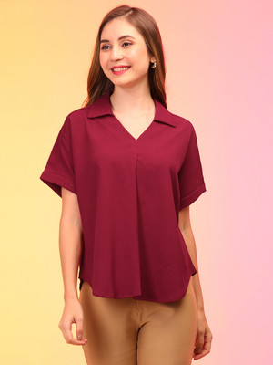 Globus Casual Solid Women Maroon Top