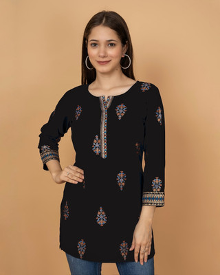 Glorry Creation Casual Embroidered, Ethnic Motifs Women Black Top